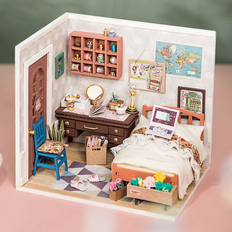 Play Robotime DIY Studio Bedroom Dining Room House with Furniture Play Adult Dol - £53.39 GBP