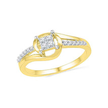 10k Yellow Gold Round Diamond Square Cluster Bridal Wedding Engagement Ring - £290.72 GBP