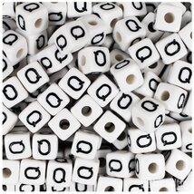 BeadTin White Opaque 10mm Cube Plastic Alphabet Beads- Black Letter Q (2... - $2.09