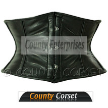 Waspie Shaper Cincher Mini Full Steel Boned Sexy Real Soft Black Leather... - $54.98
