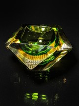 Sommerso Murano Flavio Poli Green and Gold  Faceted Glass Ashtray Italy #5506 - £235.81 GBP