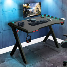 39 Inch Z-Shaped Computer Gaming Desk W/ Rgb Led Lights Home Office Racing Table - £165.30 GBP