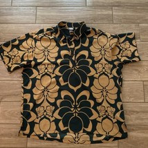MANUHEALII Black Brown Tribal Floral Button Hawaiian Rayon Shirt Mens - ... - $65.00