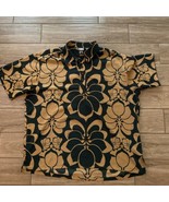 MANUHEALII Black Brown Tribal Floral Button Hawaiian Rayon Shirt Mens - ... - £51.19 GBP