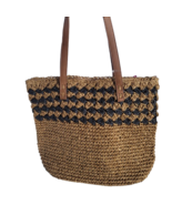 Brown Woven Straw Shopper Beach Gym Tote Bag Handbag Purse Big Large Poo... - $296.36 MXN