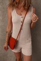 Parchment Corded Knit Side Pockets Buttoned Sleeveless Romper - $258.88 MXN