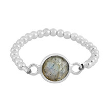 Stunning Round Gray Labradorite Inlay on Sterling Silver Beaded Band Ring-9 - £12.25 GBP