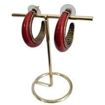 Premier Designs Piper Earrings Red Hoops Hammered Brasstone - $17.81