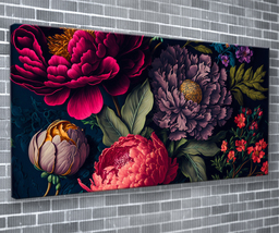 Blooming Bunch Canvas Print Floral Wall Art 55x24 Inch Ready To Hang - £71.61 GBP