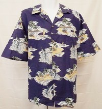 Pacific Legend Hawaiian Shirt Blue Palm Tree Island Boat Tropical Print size 2XL - £14.69 GBP