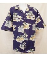 Pacific Legend Hawaiian Shirt Blue Palm Tree Island Boat Tropical Print ... - $25.61 CAD