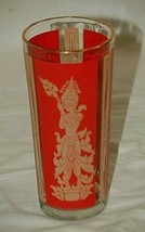 Vintage Culver Flared Asian Thai Glass Highball Ice Tea Tumbler Red Gold a - £10.30 GBP