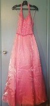 Precious Formals - Peach Halter Mock 2 Piece Formal Gown Dress Size 6 - £108.13 GBP