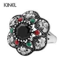 Vintage Jewelry Crystal Flower Rings For Women Silver Color Mosaic Colorful Resi - £5.62 GBP