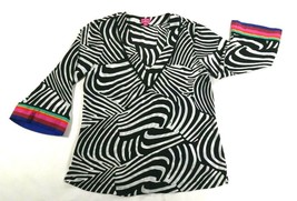 Trina Turk X INC Black White Zebra Print Womens Top Rainbow Sleeve Trim Wms S - £27.25 GBP