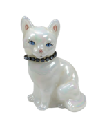 FENTON CAT BLUE COLLAR GLASS FIGURINE SIGNED K SPONSLER HAND PAINTED - $40.35 CAD