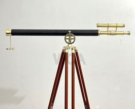 Double Barrel Telescope Tripod Stand Brass Finish Nautical Collectible S... - £156.25 GBP