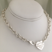 18&quot; Please Return to Tiffany &amp; Co Heart Tag Choker Necklace Center Heart - £526.25 GBP