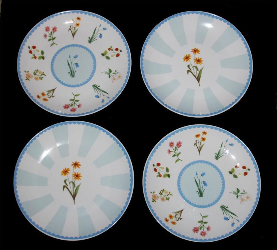 4 Bluebird &amp; Willow Botanical Flowers 2 Designs 8&quot; Porcelain Salad Plate... - £30.08 GBP