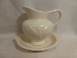 vintage Hull Art Pottery white PITCHER &amp; BOWL set Americana eagle stars F91 - £6.38 GBP