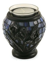Small/Keepsake Blue Mosaic Iris Tealight Glass Funeral Cremation Urn for Ashes - £115.90 GBP