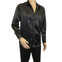 Men's Sports Shirt By Moderno Fancy Silky Satin Long Sleeves MJLS-143 Black image 9