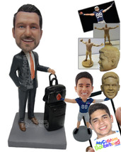 Personalized Bobblehead Businessman Ready To Board The Plane With 2 Carry On Sui - £71.14 GBP