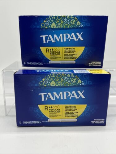 (2) Tampax Regular Tampons Flushable Cardboard App Unscented 10 ct  COMB... - $6.89