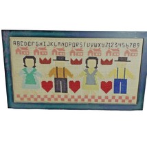 Folk Art Amish Country Family Love Framed Cross Stitch Sampler Style 16x9 Vtg - £11.72 GBP