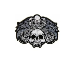 Motorcycle SKULLS &amp; WINGS 4.5&quot; x 3.25&quot; iron on patch (5005) Biker - £5.77 GBP