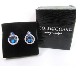 NEW Sapphire Blue Rhinestone Stud Earrings Platium Plated Gold Coast Jewelry USA - £11.07 GBP