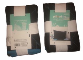 Pillowfort Triangle Black Pillowcases With Blue Stitching Sham Set Of 2 - £8.75 GBP