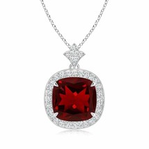 Authenticity Guarantee 
Angara Natural 10mm Garnet Halo Pendant Necklace in 1... - $1,677.91