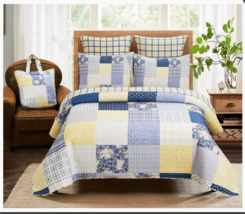 NEW Farmhouse Garden Blue Bell Patchwork Printed Quilt Set with Bonus Tote Bag - £69.61 GBP+