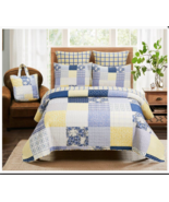 NEW Farmhouse Garden Blue Bell Patchwork Printed Quilt Set with Bonus To... - £68.24 GBP+