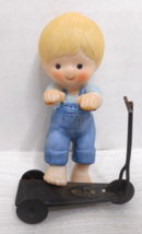 1981 Enesco Country Cousins Yellow Hair Boy Riding Black Scooter Figure 3 1/2&quot; - £9.99 GBP