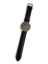 Classic Black Gold Elegant Genuine Leather Minimalist Analog Watch - $9.06