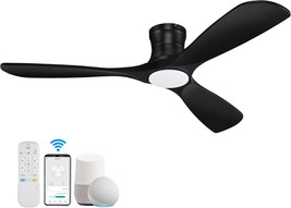 52” Smart Wood Low Profile Ceiling Fan With Lights Remote,Quiet Dc Motor,Outdoor - £174.81 GBP