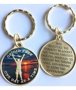 Opioid Free One Day At A Time Keychain Man On Beach Sunrise - $6.99