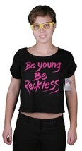 Joven Y Reckless Bybr Ser Joven Be Reckless L Negro Rosa Vientre Camiseta - £15.02 GBP