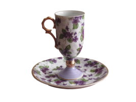 Vintage Inarco Demitasse Teacup and Saucer Purple Violets Flowers Japan E-837 - £9.11 GBP