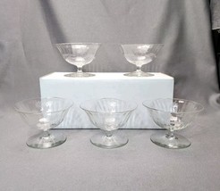 Vintage MCM Needle Etched Optic Glass Champagne Coupe Glasses Saucers (S... - $22.09 CAD