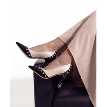The Bella Vita Studded Beige & Black Leather Pump Women Shoe image 14