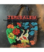 Jerusalem Colorful floral birds Beaded Black Tote Bag Purse Drawstring I... - $336.49 MXN