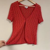Crochet Cardigan Women’s Large Coral Preppy Knit Short Sleeve Christopher Banks - £18.98 GBP