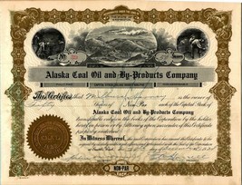 1928 Alaska Coal Oil and By-Products Company Stock Certificate #39 50 Sh... - £26.74 GBP