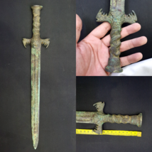 Antique Chinese Dynasty Sword 2 Dragons Head Decorated Handle 45cm - $436.50