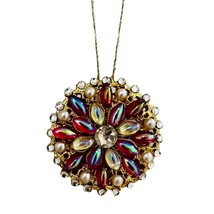 Vintage Gold Cabochon Bejeweled Crystal Christmas Ornament - £35.61 GBP