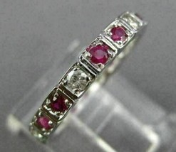 1.2Ct Simulated Red Ruby Eternity Wedding Ring 925 Silver Gold Plated - £68.09 GBP