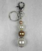 Glass Pearl Handmade Beaded Keychain Purse Charm Ivory Gold New - £11.64 GBP